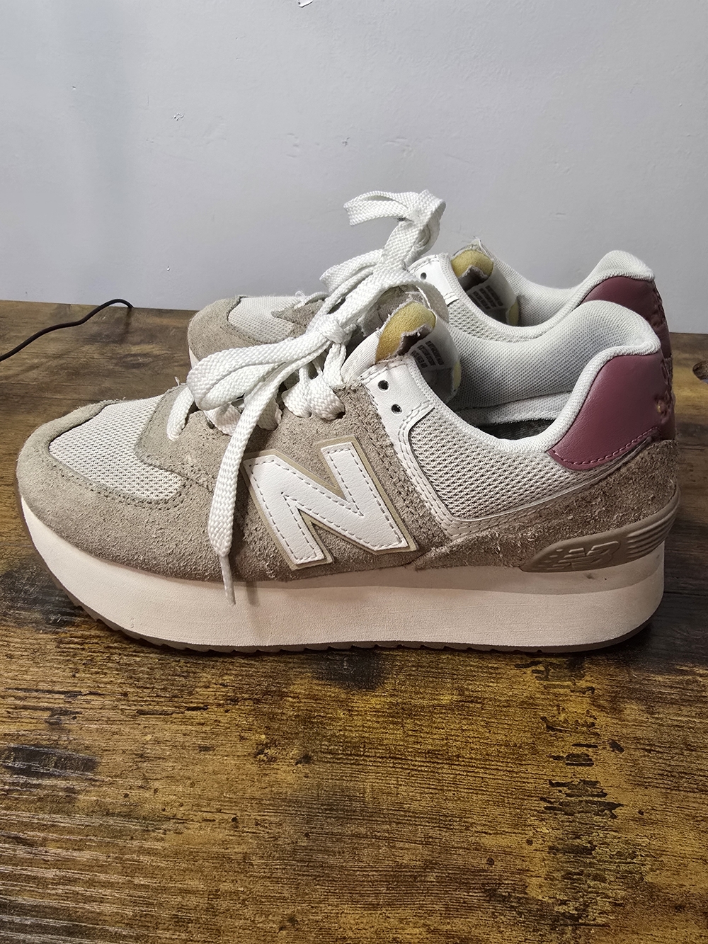 New Balance 574+ Platform Sneakers - Beige/Tan - Women's Size 9 - Picture 4 of 7